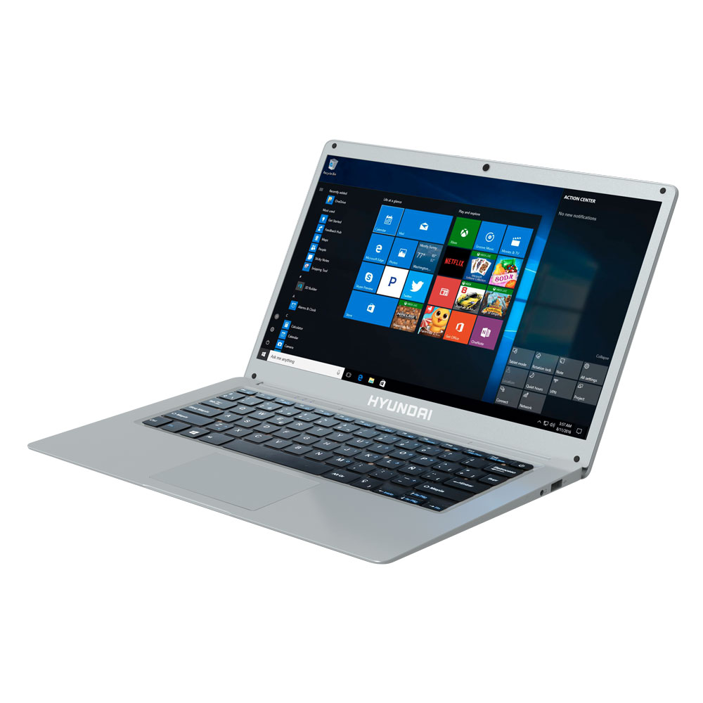 Hyundai HyBook, 14.1" Intel Celeron N3060, 4GB RAM, 64GB Almacenamiento, Webcam Frontal, Ranura para disco duro SATA de 2,5" expandible, Windows 10 Home S, WiFi, Silver