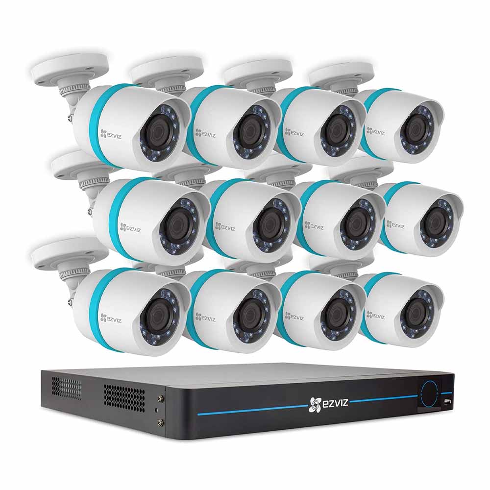 Sistema de seguridad Ezviz DVR 1080p con cable para interiores y exteriores de 16 canales y 12 cámaras