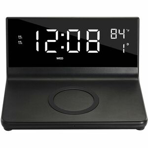 SuperSonic Dual Alarm Clock with Wireless Qi Certified Charging 15W / Dimmable Display / USB Charging Port for 2nd Device / Room Temperature / LED 4 Levels Brigthness (Must be purchased in packs of 10)