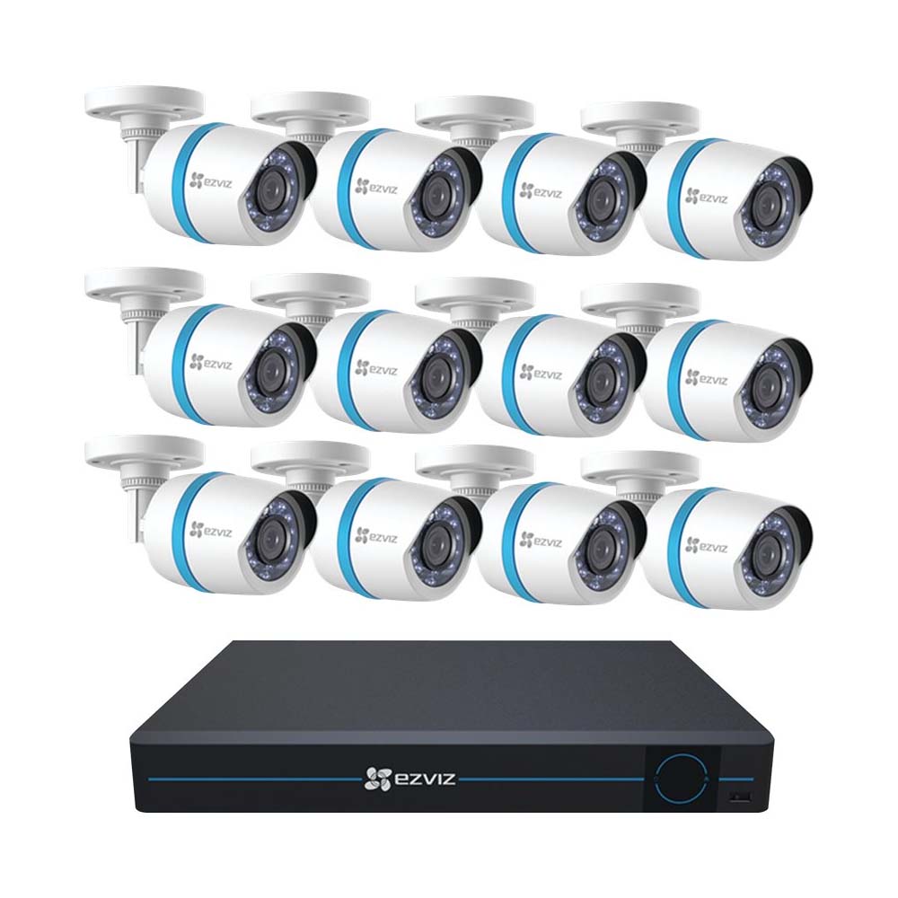 EZVIZ Smart Home 1080p Security Camera System, 12 Weatherproof 1080p IP PoE Cameras, 16 Channel NVR 3TB HDD, 100ft Night Vision, Works with Alexa using IFTTT