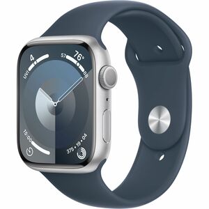 Apple Watch Series 9 (GPS) 45mm SILVER Aluminum Case with STORM BLUE Sport Band - M/L